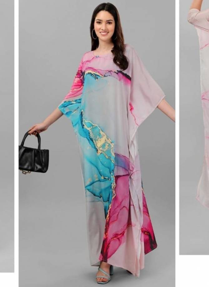 Pink And Blue Colour Silk Kaftan Jelite New Latest Designer Feather Silk Kaftan Kurti Collection 101